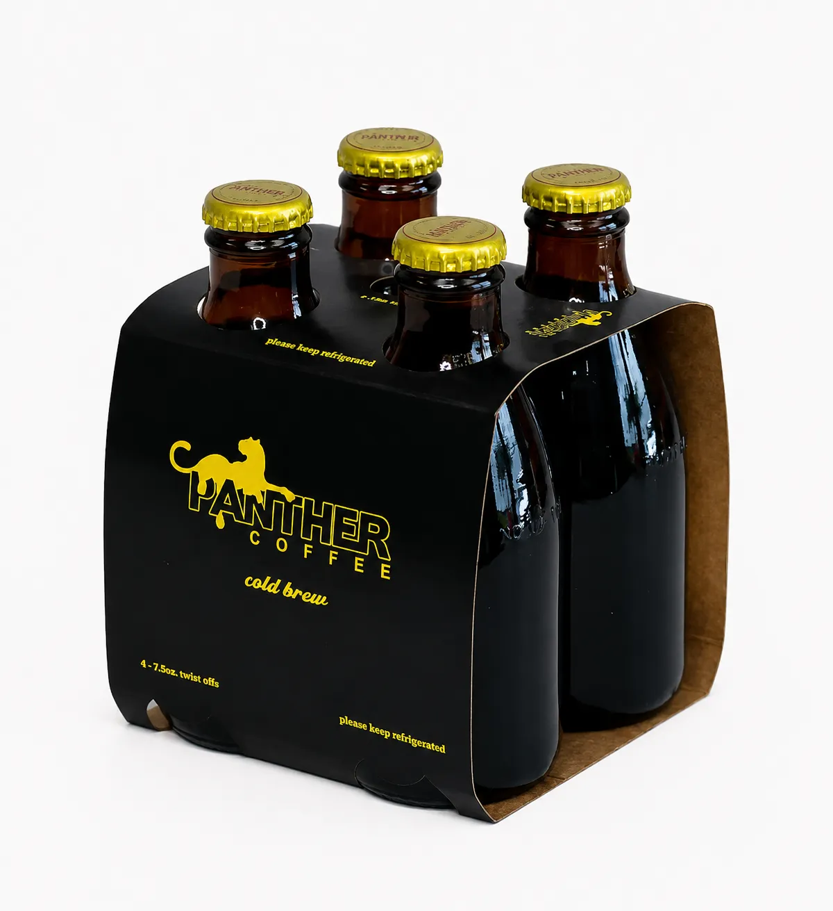 Beer bottle carrier packaging with printed black paperboard