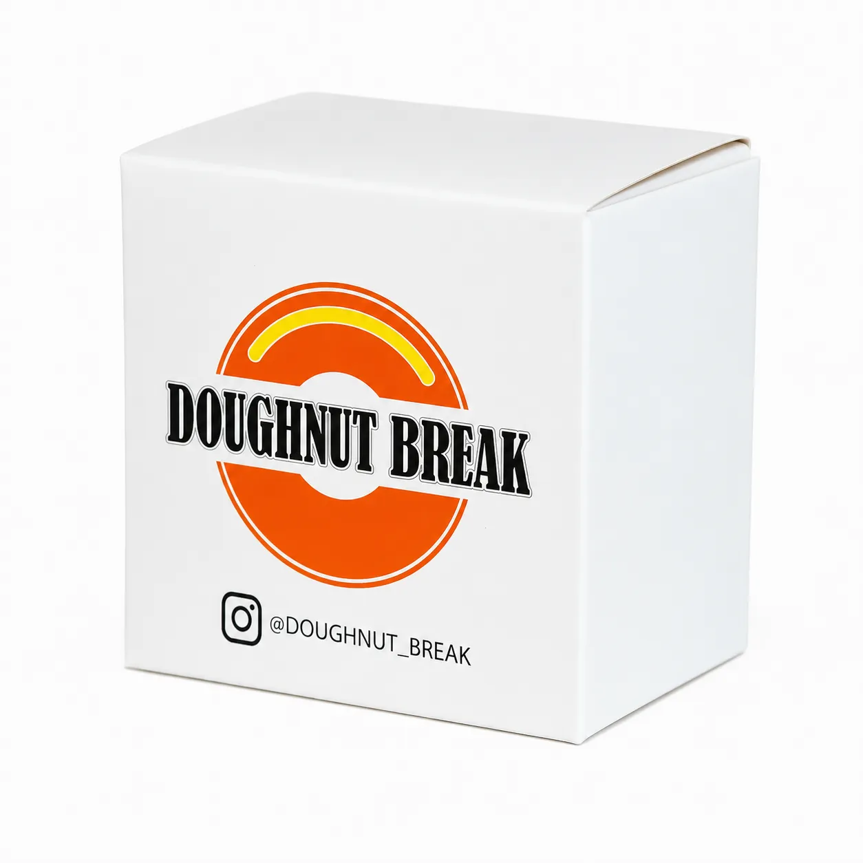 White donut box packaging with printed logo
