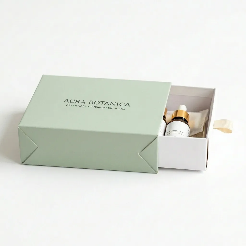 Premium custom sliding drawer folding paperboard box with pull tab