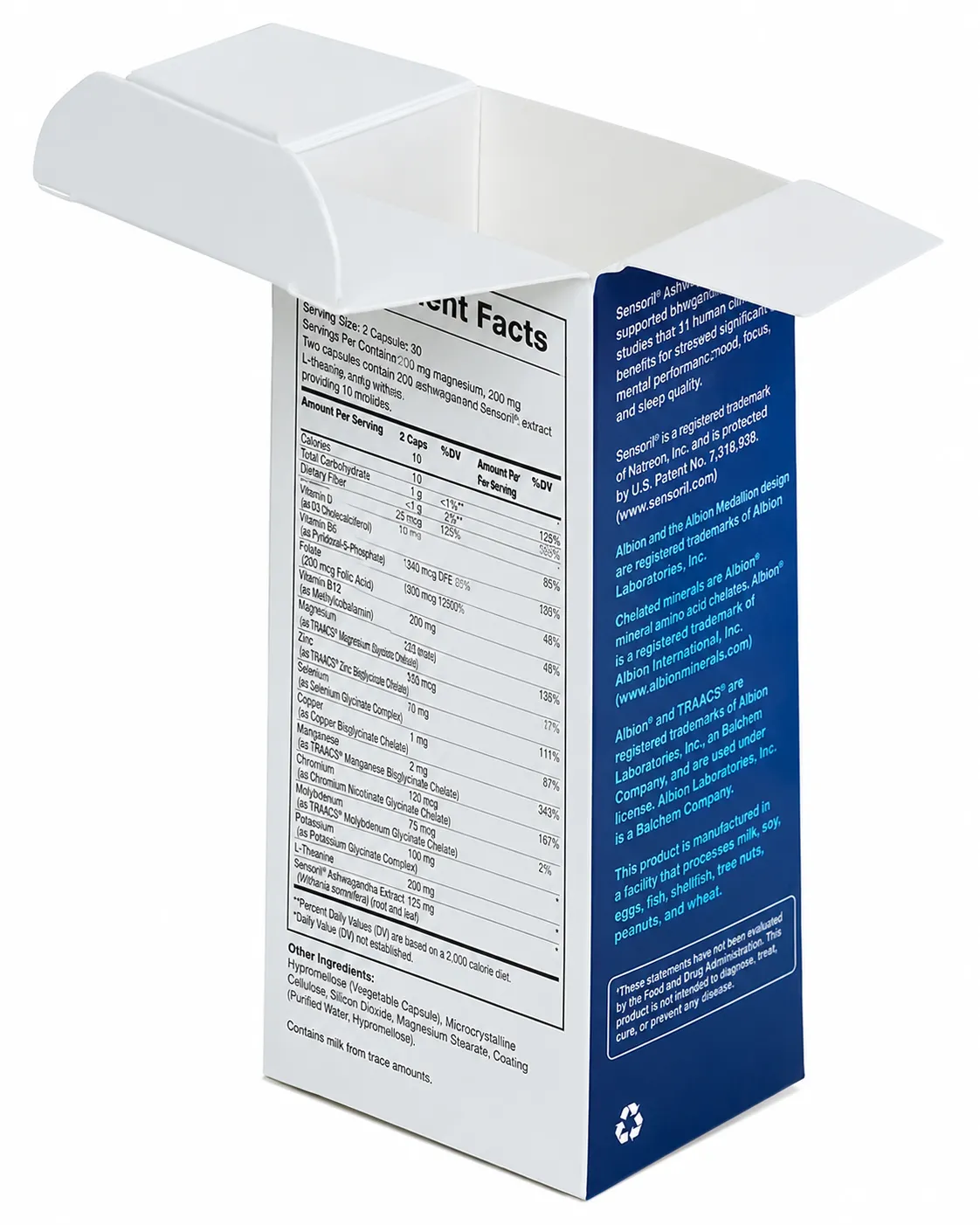 Opened white pharmaceutical paper box packaging
